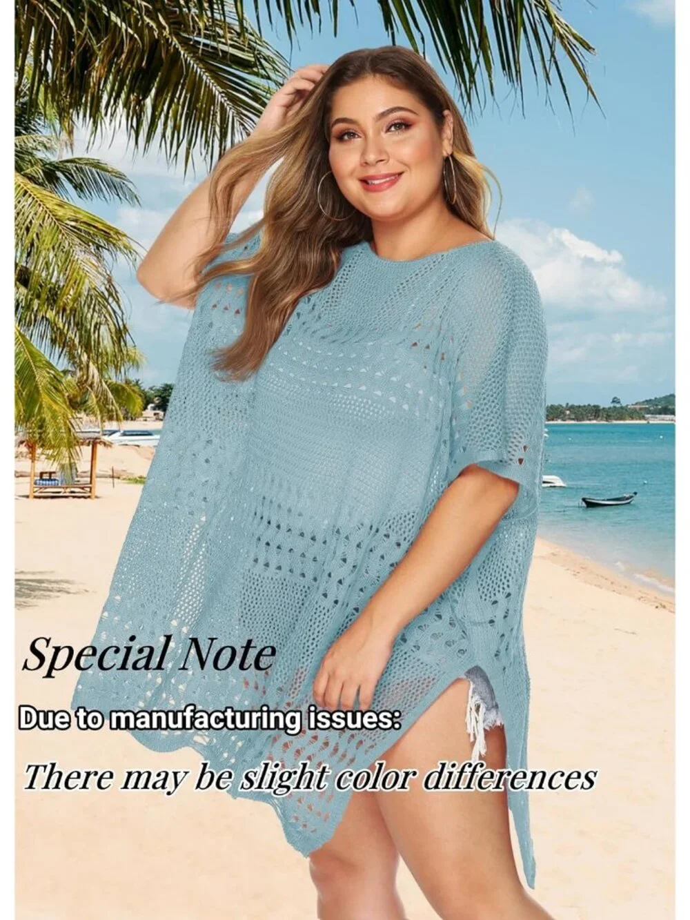 Women's K Hollow Light Blue Plus Polyester Crochet Summer Swimsuit Coverup Dress